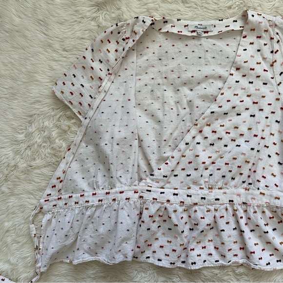 Madewell Blouse Ruffle-Hem Wrap Top in Clipdot White Multicolored XS - Picture 5 of 13